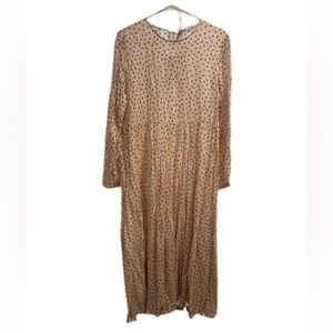 ZARA satin tiered dot midi dress, long sleeve . Size L.